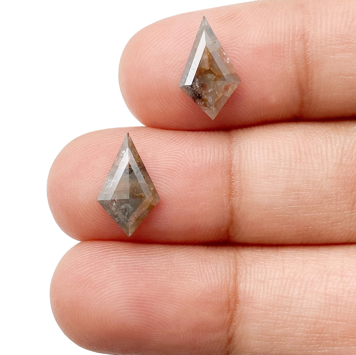 2.14cttw | Salt &amp; Pepper Kite Shape Rose Cut Diamond Matched Pair - Modern Rustic Diamond