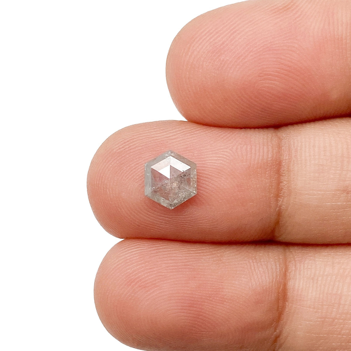0.66ct | Salt &amp; Pepper Hexagon Shape Rose Cut Diamond - Modern Rustic Diamond