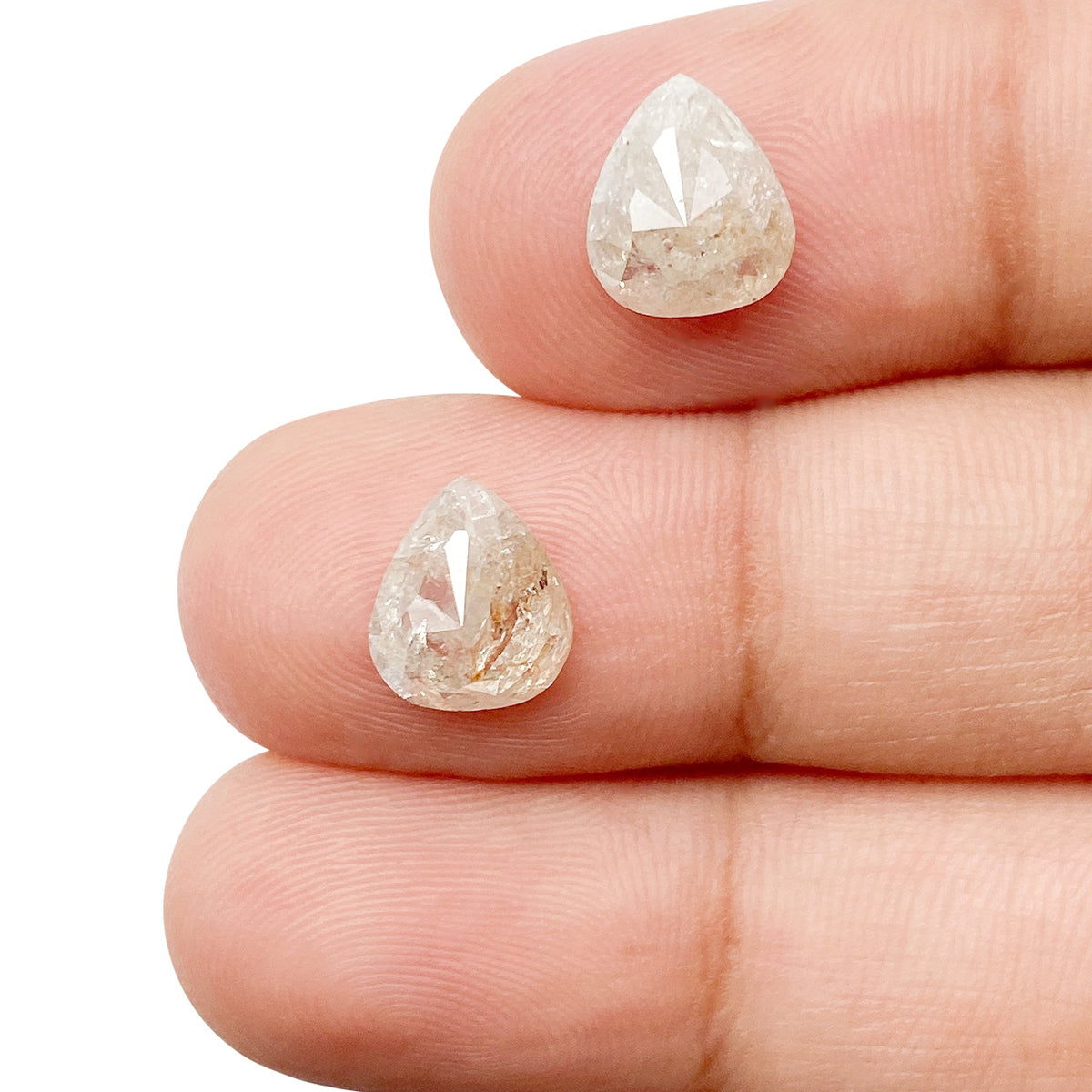 2.70cttw | Rustic Pear Shape Rose Cut Diamond Matched Pair - Modern Rustic Diamond