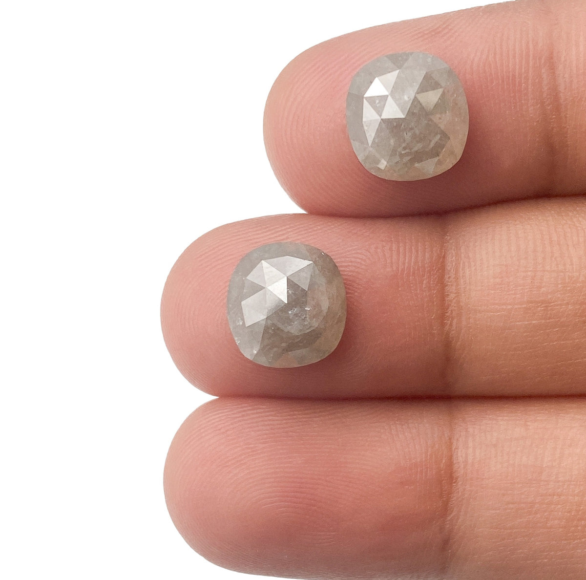 5.52cttw | Rustic  Cushion Shape Rose Cut Diamond Matched Pair - Modern Rustic Diamond