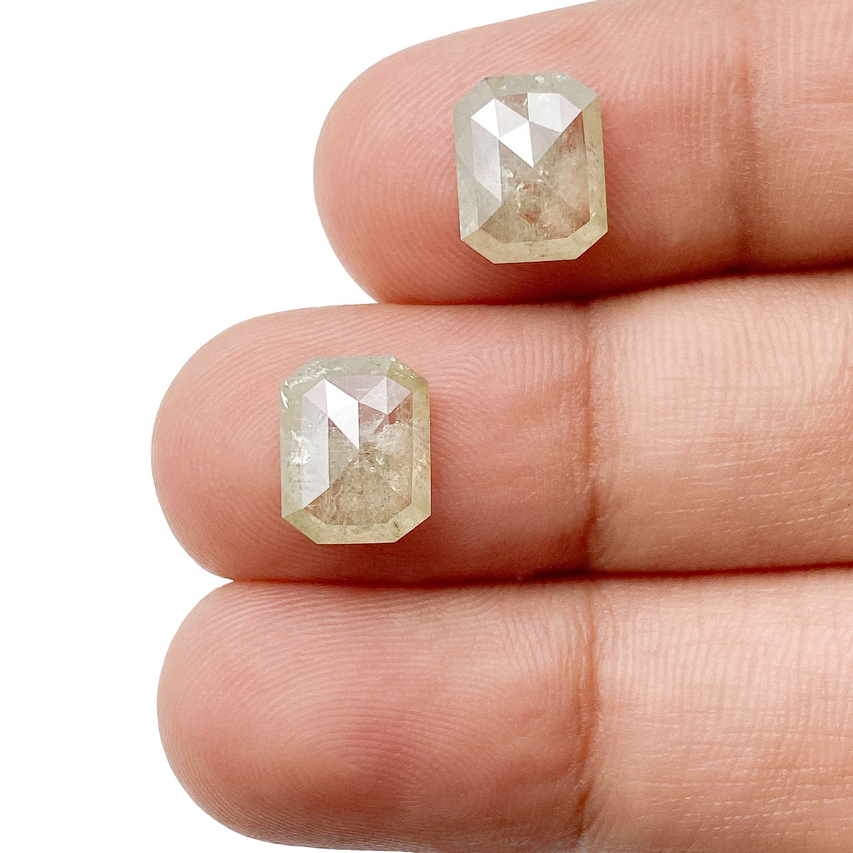 4.29cttw | Salt &amp; Pepper Emerald Shape Rose Cut Diamond Matched Pair - Modern Rustic Diamond