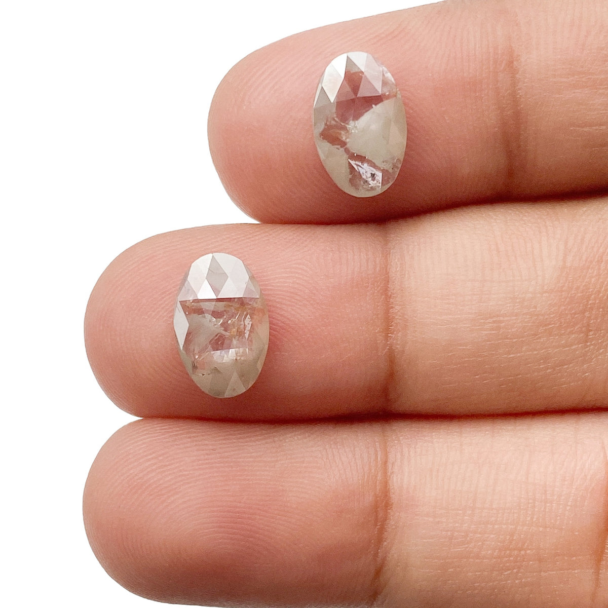2.55cttw | Rustic  Oval Shape Rose Cut Diamond Matched Pair - Modern Rustic Diamond