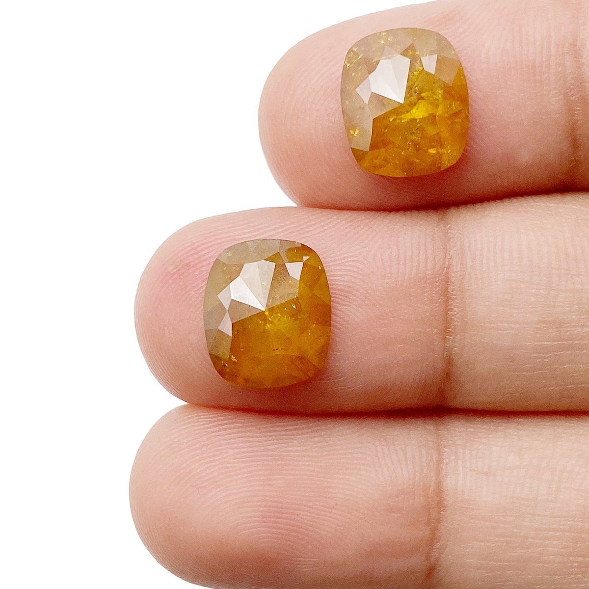 3.99cttw | Salt &amp; Pepper Cushion Shape Rose Cut Diamond Matched Pair - Modern Rustic Diamond
