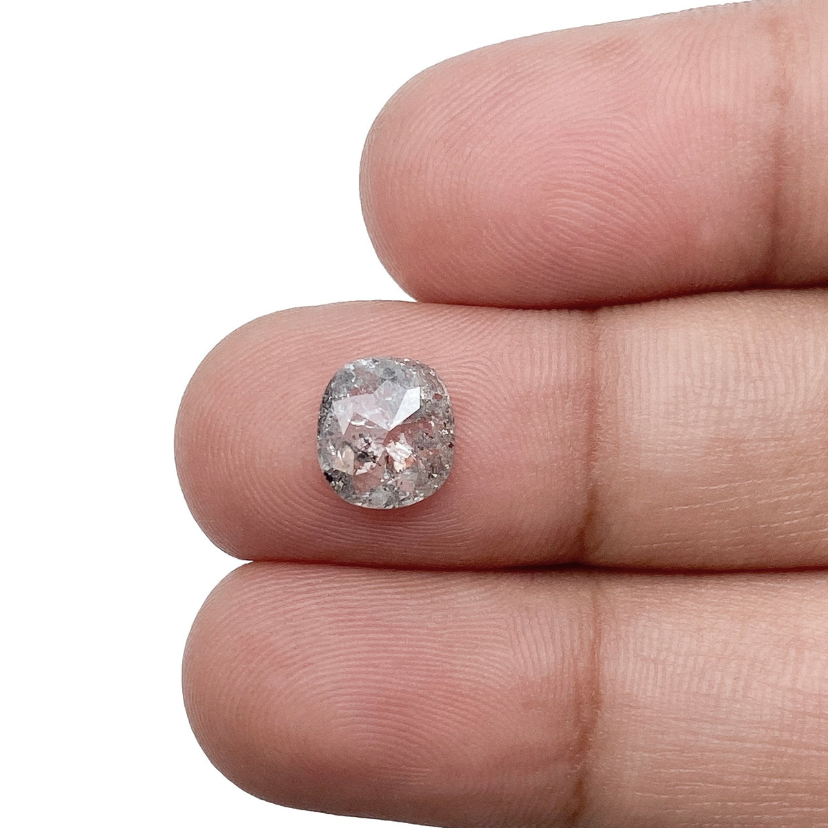 1.20ct | Salt &amp; Pepper Cushion Shape Rose Cut Diamond - Modern Rustic Diamond