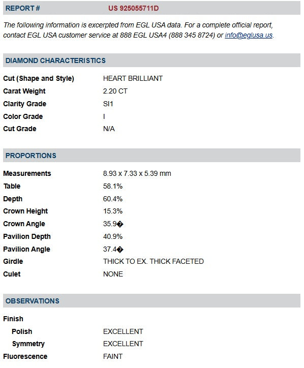 2.20ct | I/SI1 Heart Shape Brilliant Cut Diamond (EGL USA) - Modern Rustic Diamond