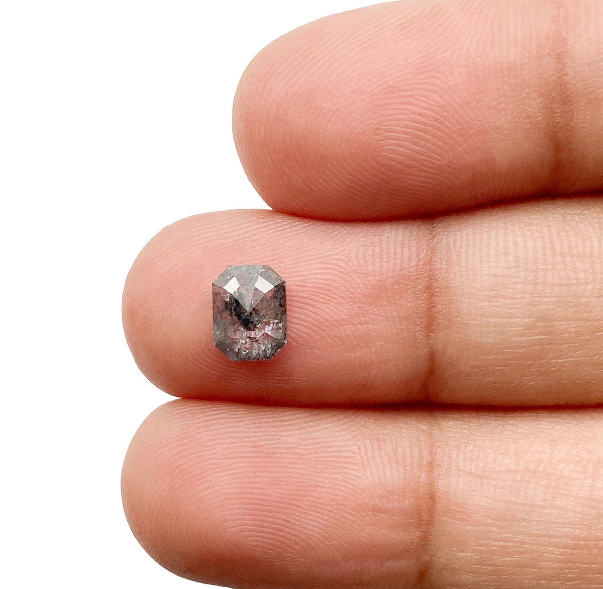 0.70ct | Salt &amp; Pepper Emerald Shape Step Cut Diamond - Modern Rustic Diamond