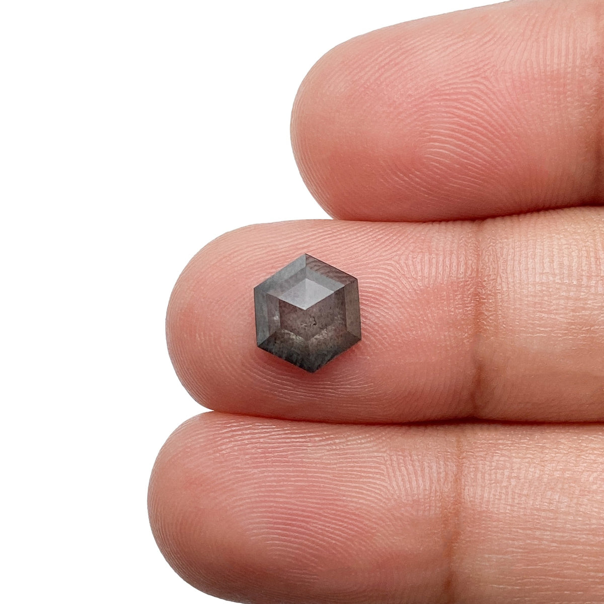 1.34ct | Salt &amp; Pepper Hexagon Shape Rose Cut Diamond - Modern Rustic Diamond