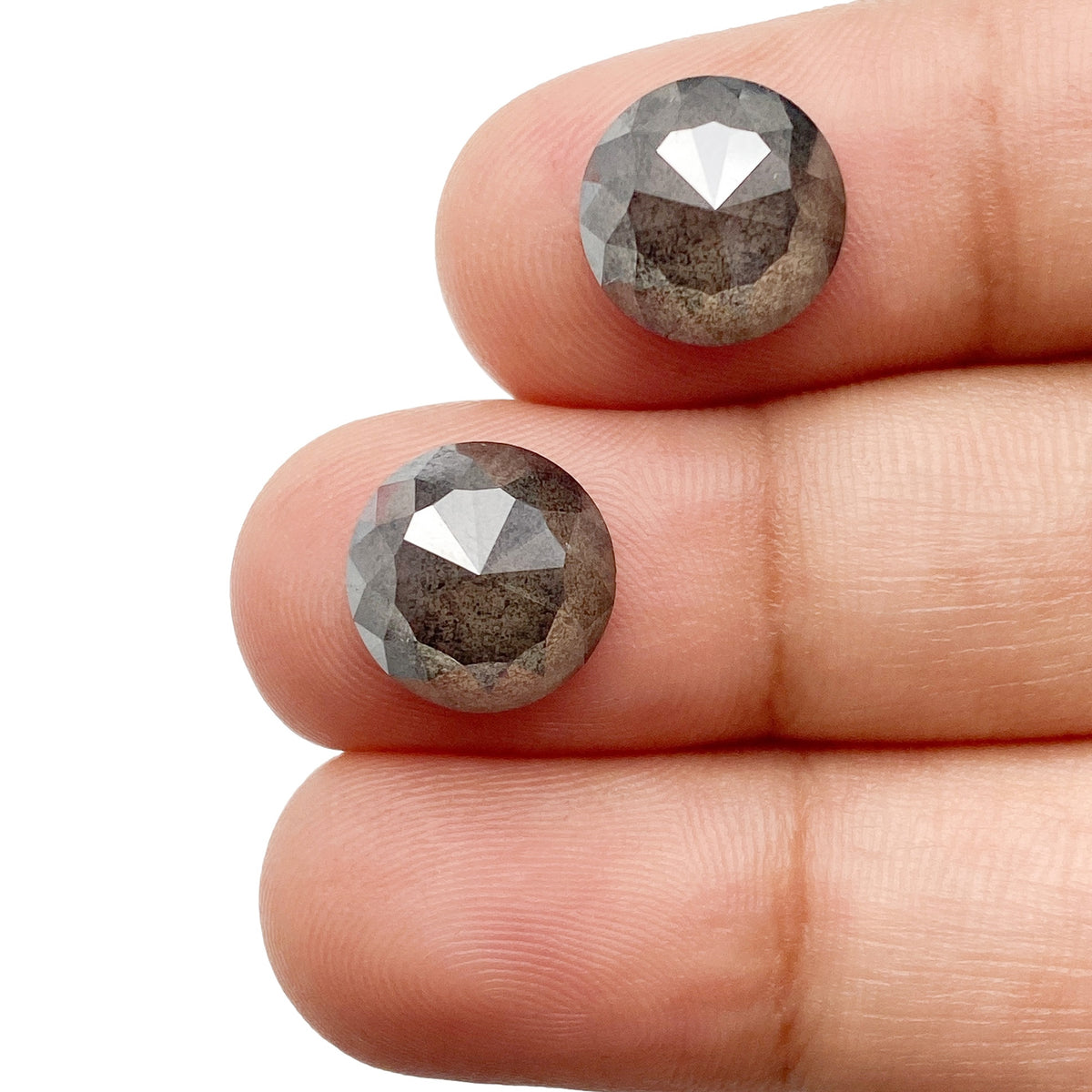 7.78cttw | Salt &amp; Pepper Round Shape Rose Cut Diamond Matched Pair - Modern Rustic Diamond