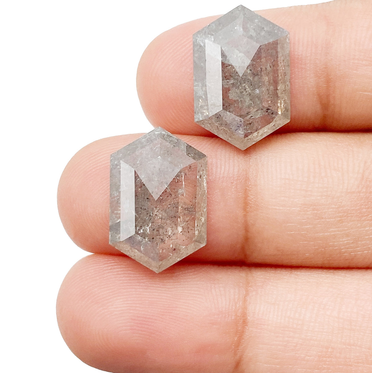 11.59cttw | Rustic Hexagon Shape Rose Cut Diamond Matched Pair - Modern Rustic Diamond