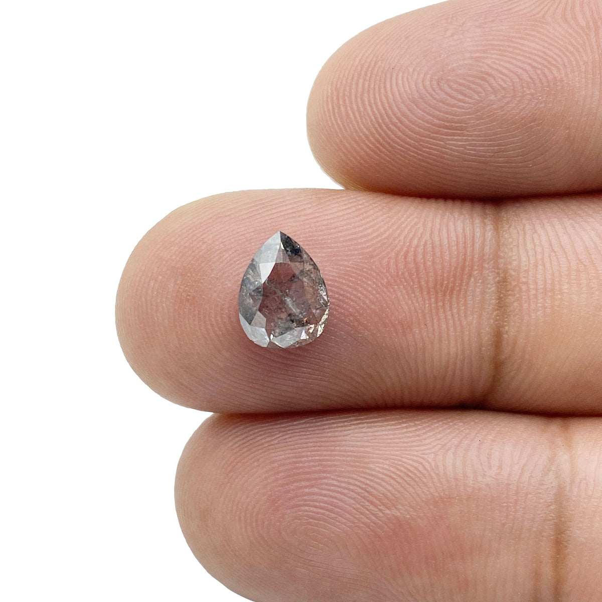 1.37ct | Salt &amp; Pepper Pear Shape Rose Cut Diamond - Modern Rustic Diamond