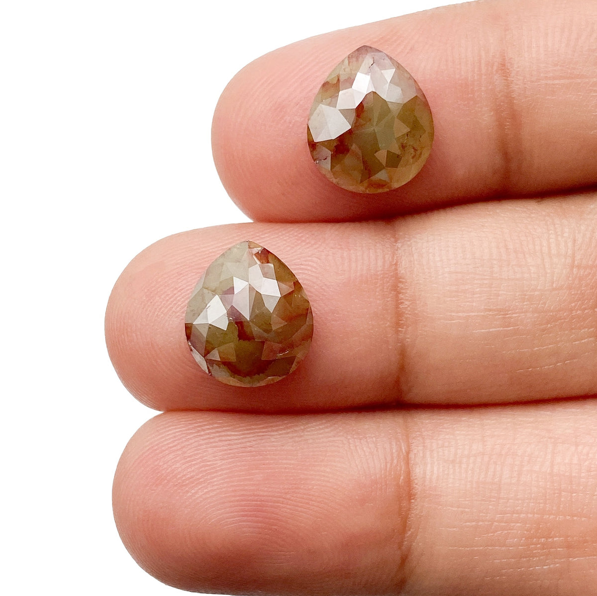 5.86cttw | Salt &amp; Pepper Pear Shape Rose Cut Diamond Matched Pair - Modern Rustic Diamond