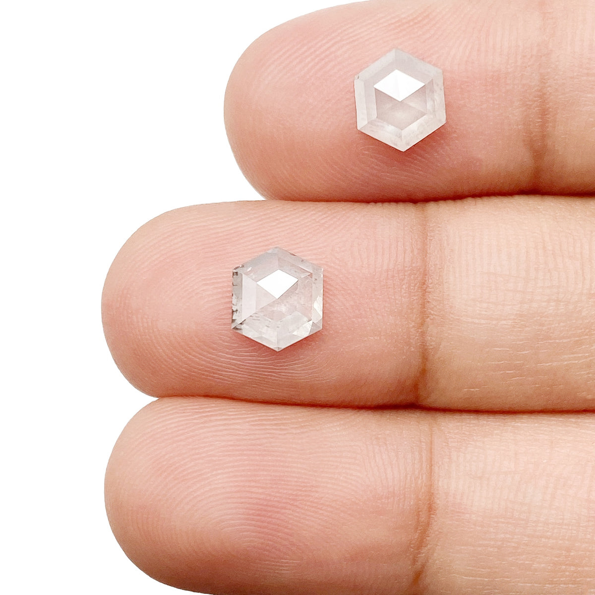 1.75cttw | Rustic  Hexagon Shape Rose Cut Diamond Matched Pair - Modern Rustic Diamond