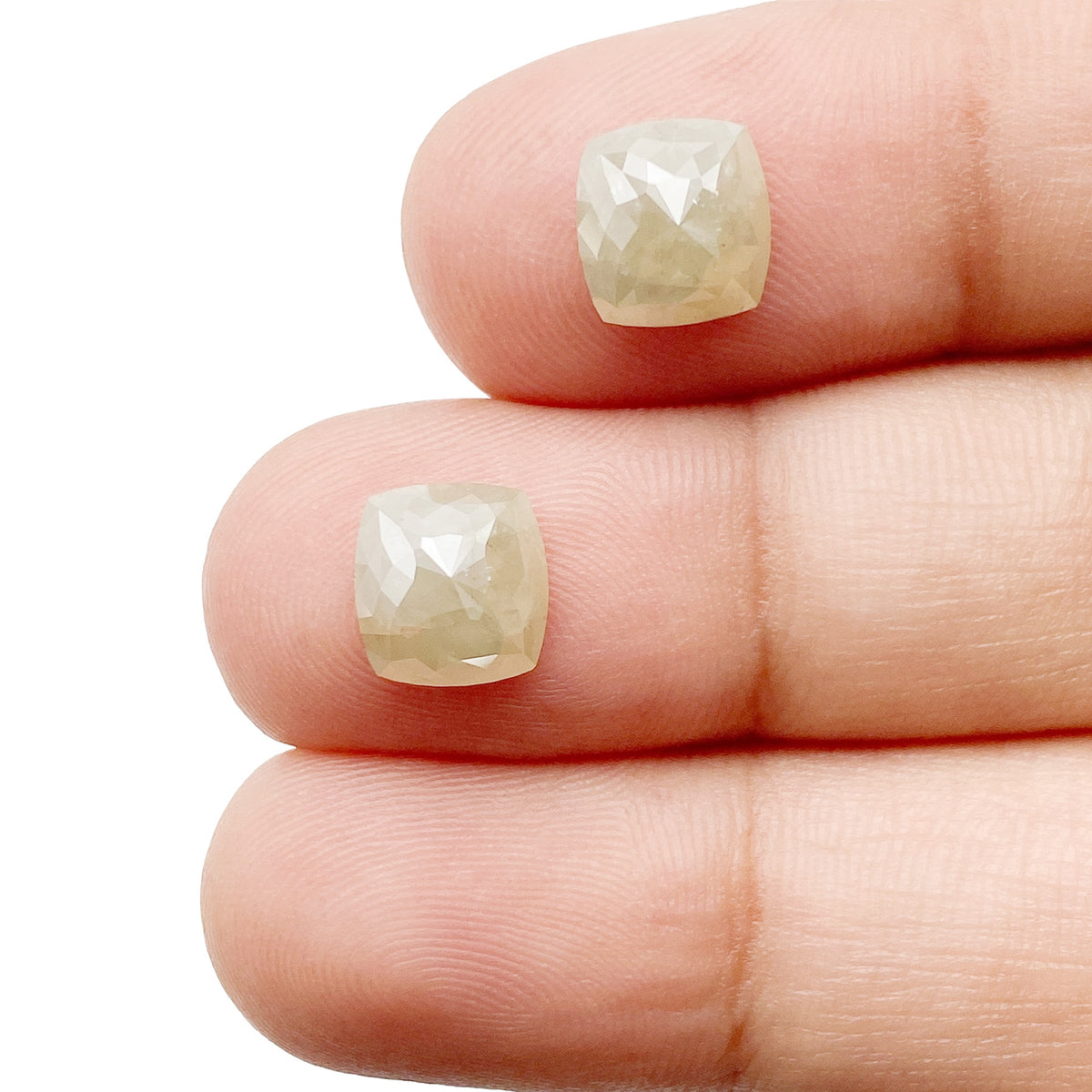 3.14cttw | Salt &amp; Pepper Cushion Shape Rose Cut Diamond Matched Pair - Modern Rustic Diamond