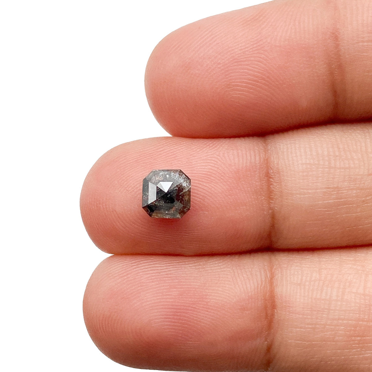 0.99ct | Salt &amp; Pepper Emerald Shape Brilliant Cut Diamond - Modern Rustic Diamond