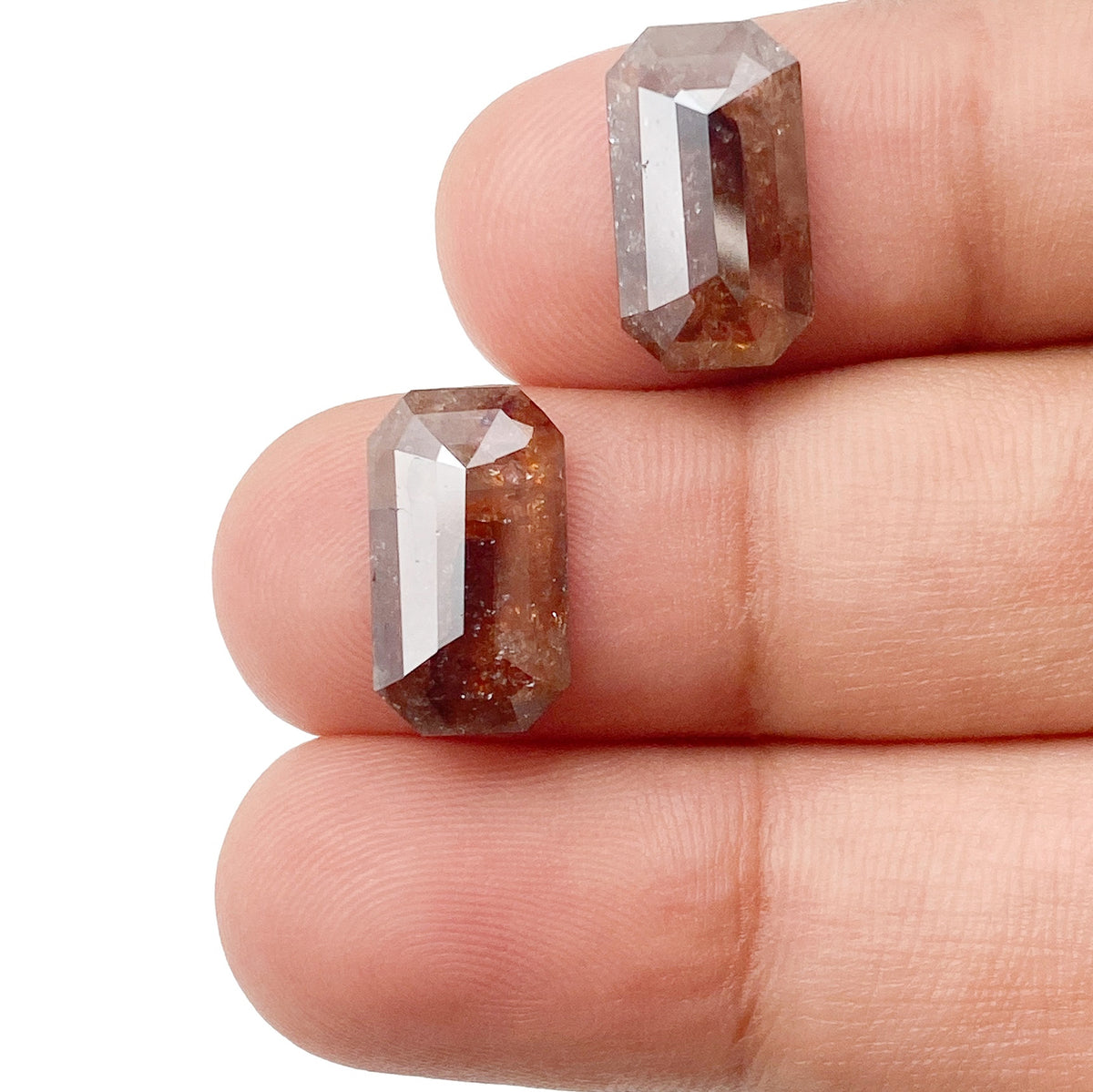 6.84cttw | Rustic  Emerald Shape Rose Cut Diamond Matched Pair - Modern Rustic Diamond