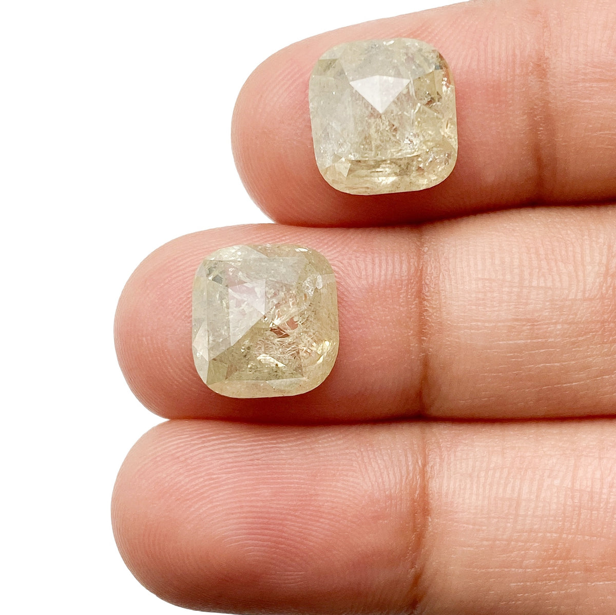 8.36cttw | Salt &amp; Pepper Cushion Shape Rose Cut Diamond Matched Pair - Modern Rustic Diamond