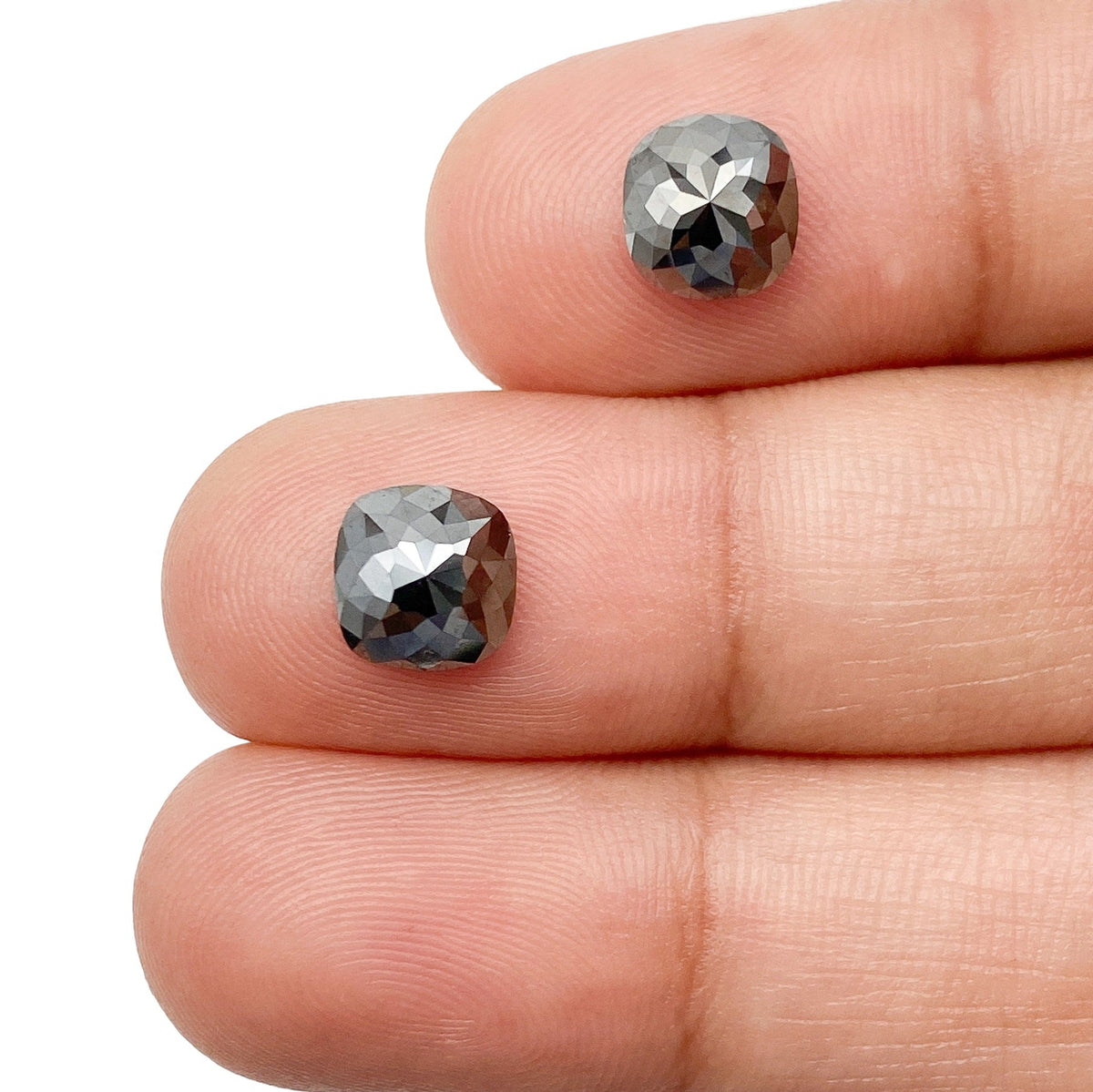 2.62cttw | Black Cushion Shape Rose Cut Diamond Matched Pair-Modern Rustic Diamond