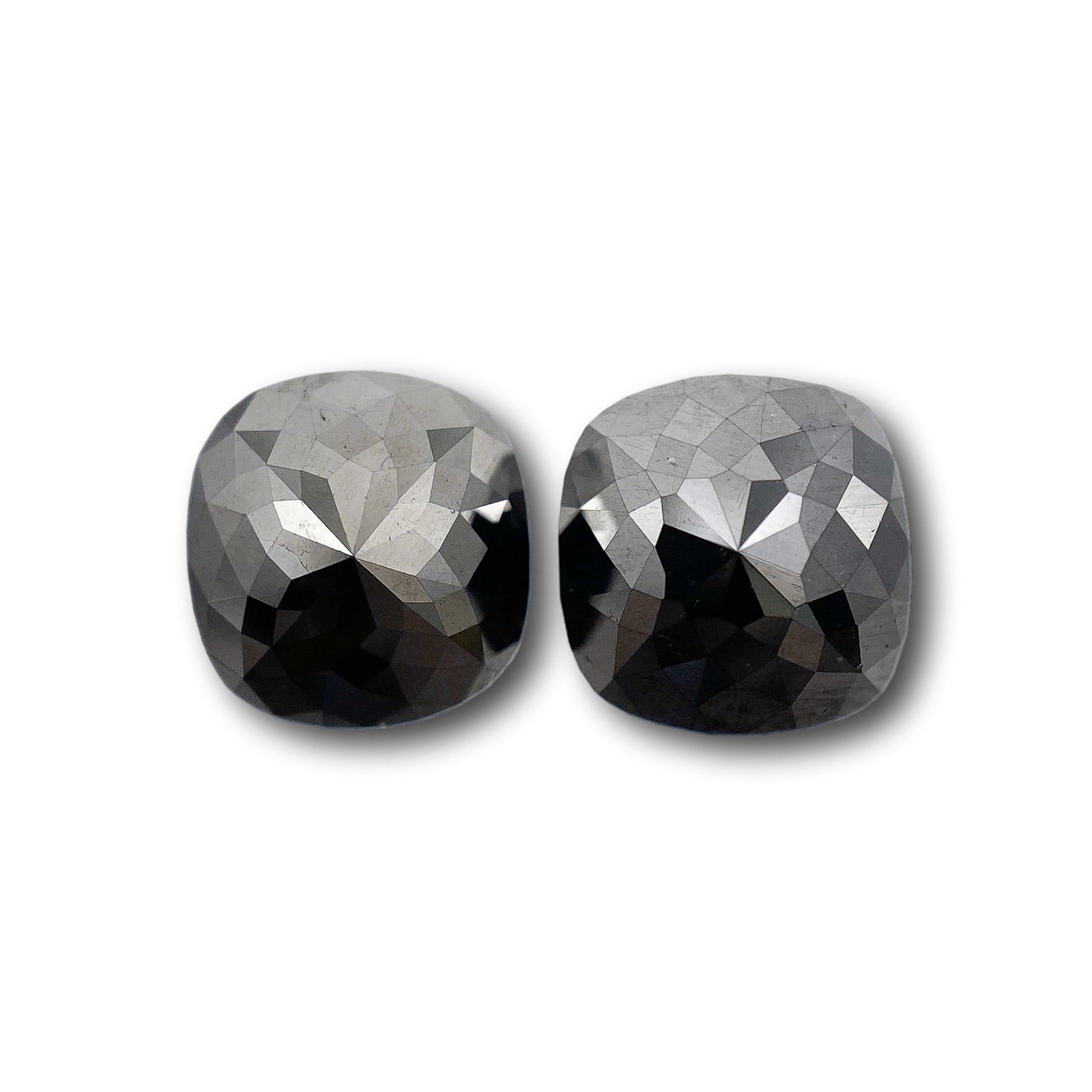 2.62cttw | Black Cushion Shape Rose Cut Diamond Matched Pair-Modern Rustic Diamond