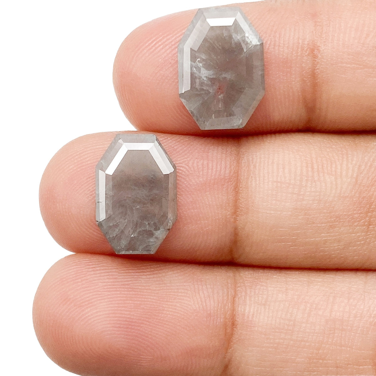 4.34cttw | Salt &amp; Pepper Octagonal Shape Rose Cut Diamond Matched Pair - Modern Rustic Diamond
