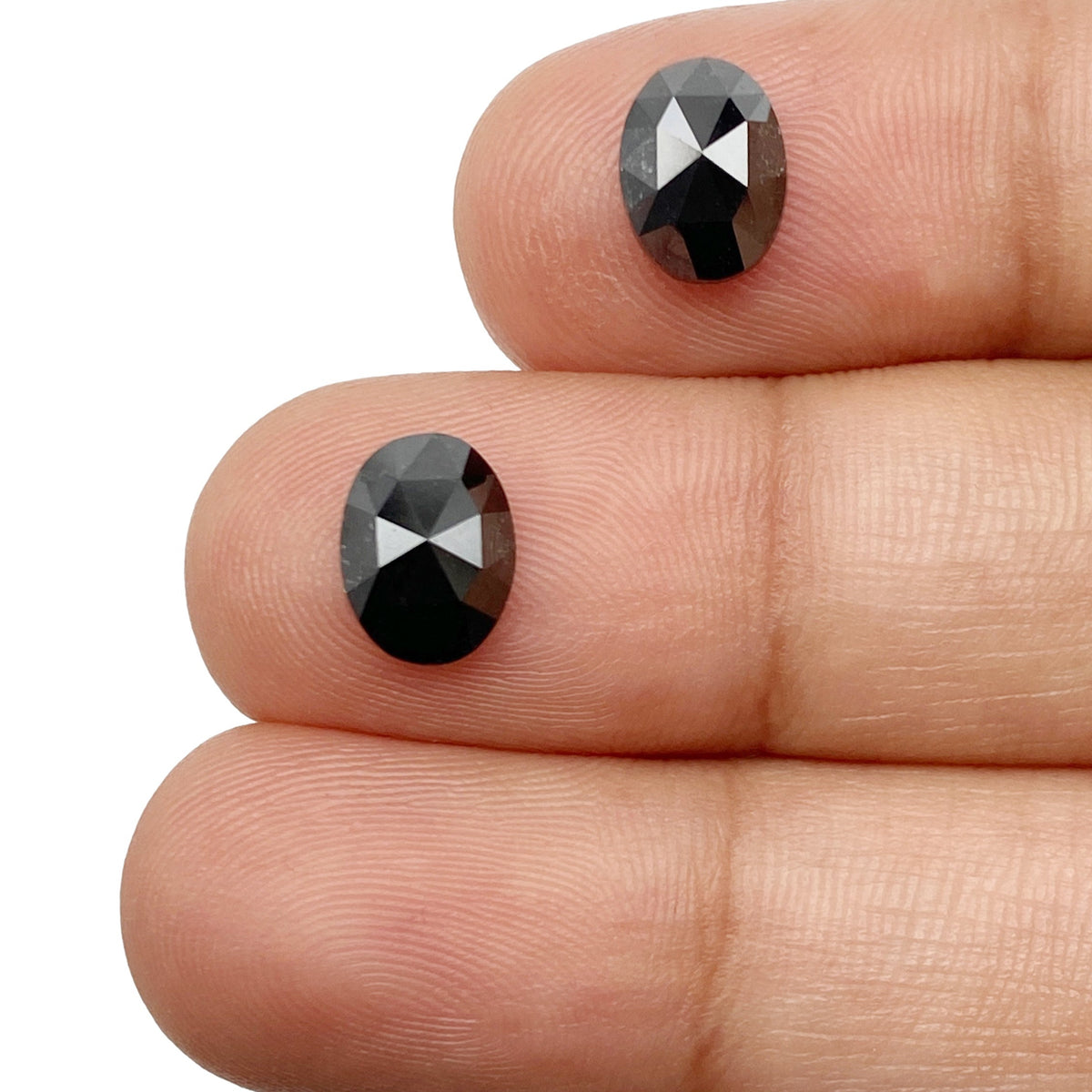 2.63cttw | Black Oval Shape Rose Cut Diamond Matched Pair-Modern Rustic Diamond