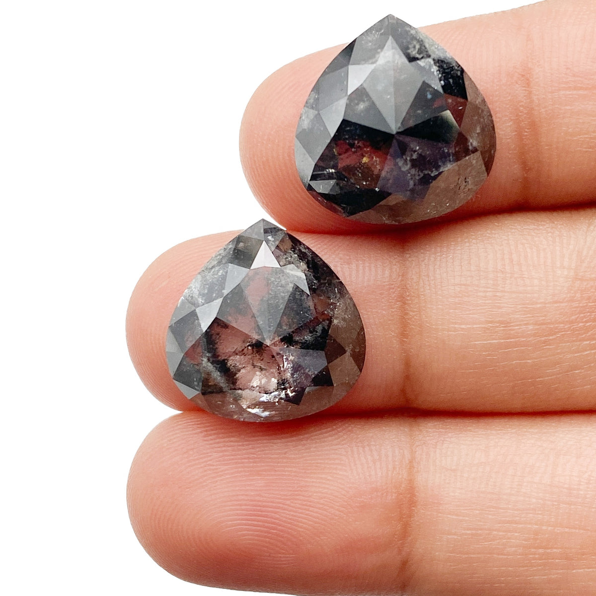 17.06cttw | Salt &amp; Pepper Pear Shape Rose Cut Diamond Matched Pair - Modern Rustic Diamond