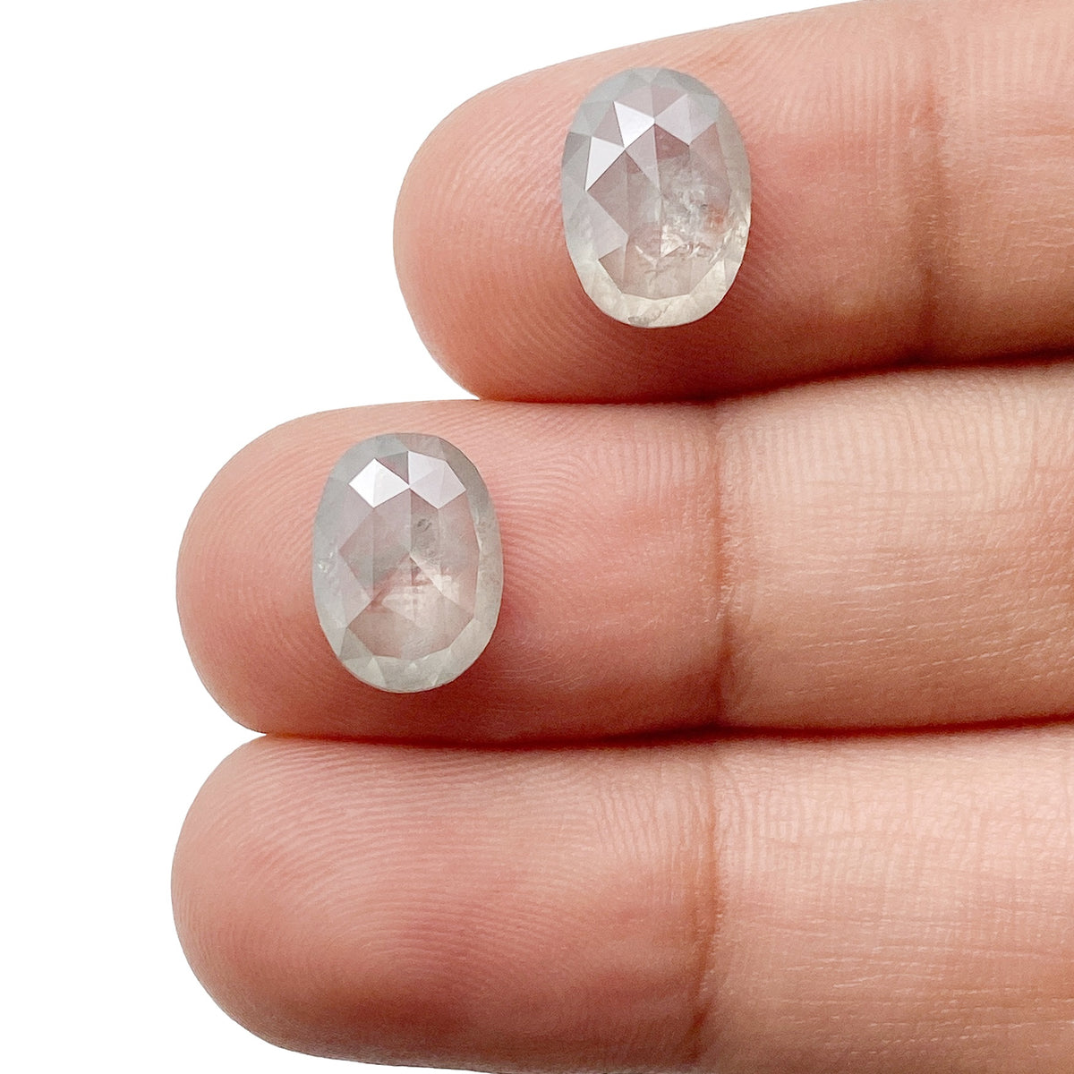 4.34cttw | Salt &amp; Pepper Oval Shape Rose Cut Diamond Matched Pair - Modern Rustic Diamond