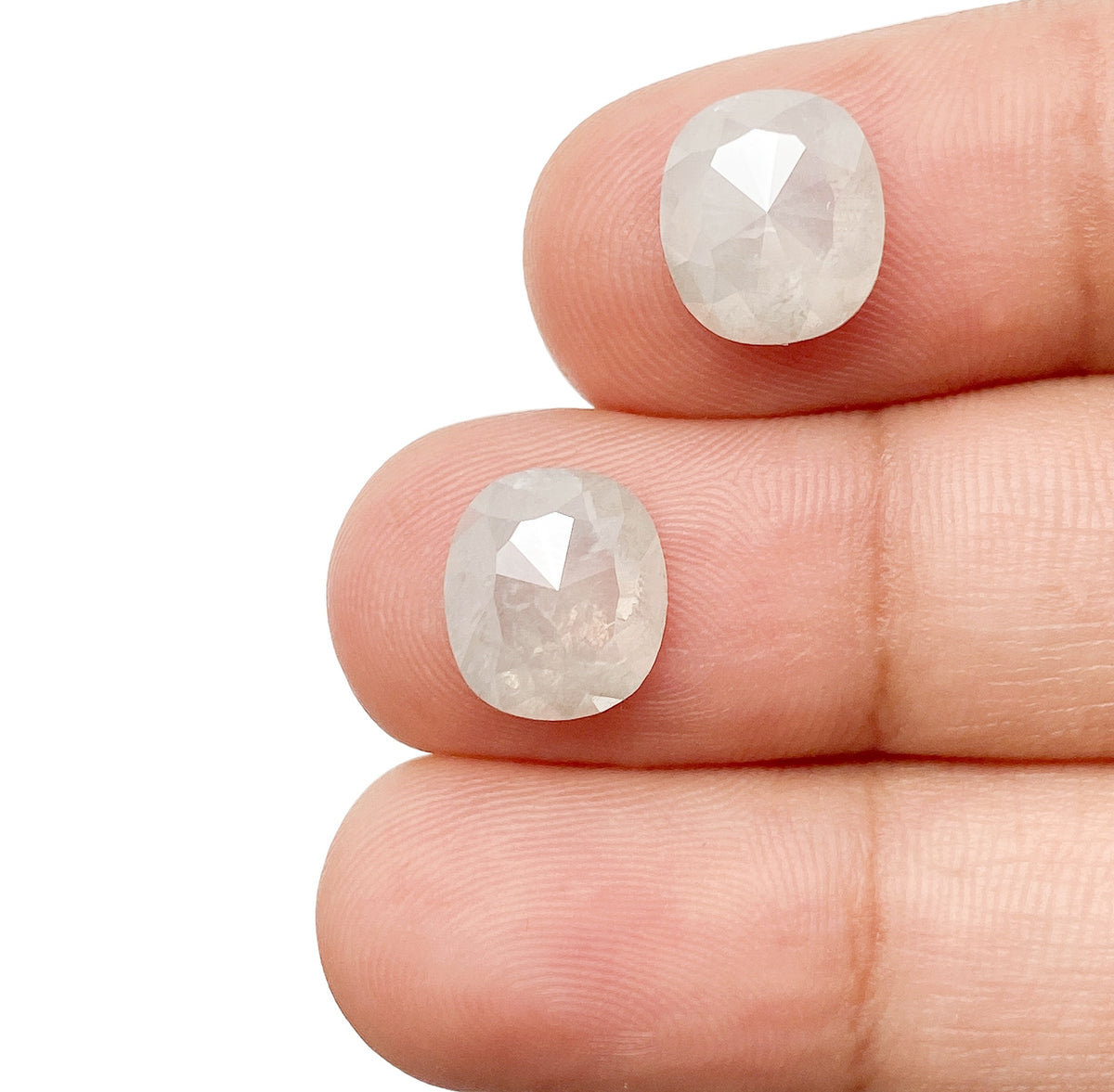 4.88cttw | Salt &amp; Pepper Cushion Shape Rose Cut Diamond Matched Pair - Modern Rustic Diamond