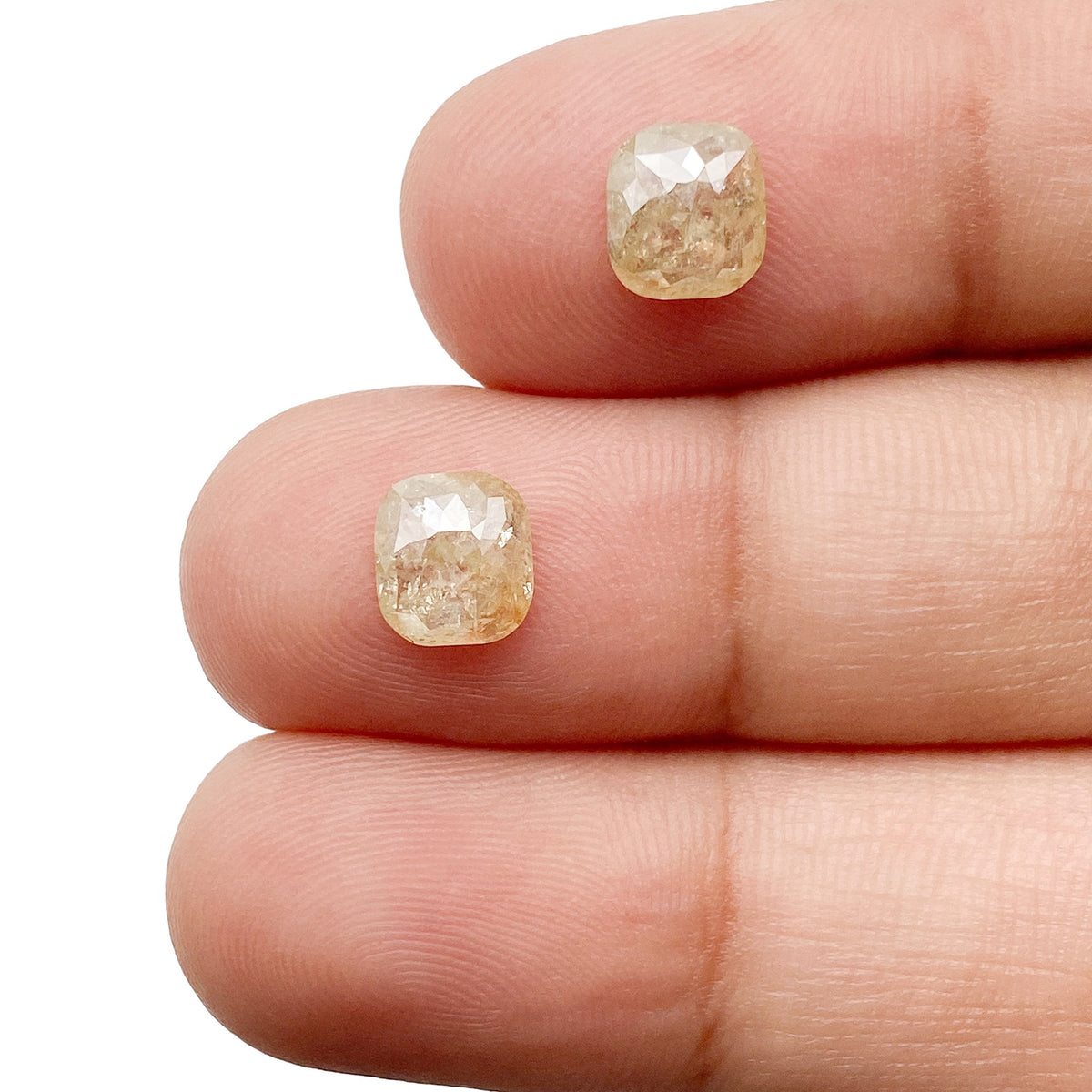 1.92cttw | Salt &amp; Pepper Cushion Shape Rose Cut Diamond Matched Pair - Modern Rustic Diamond