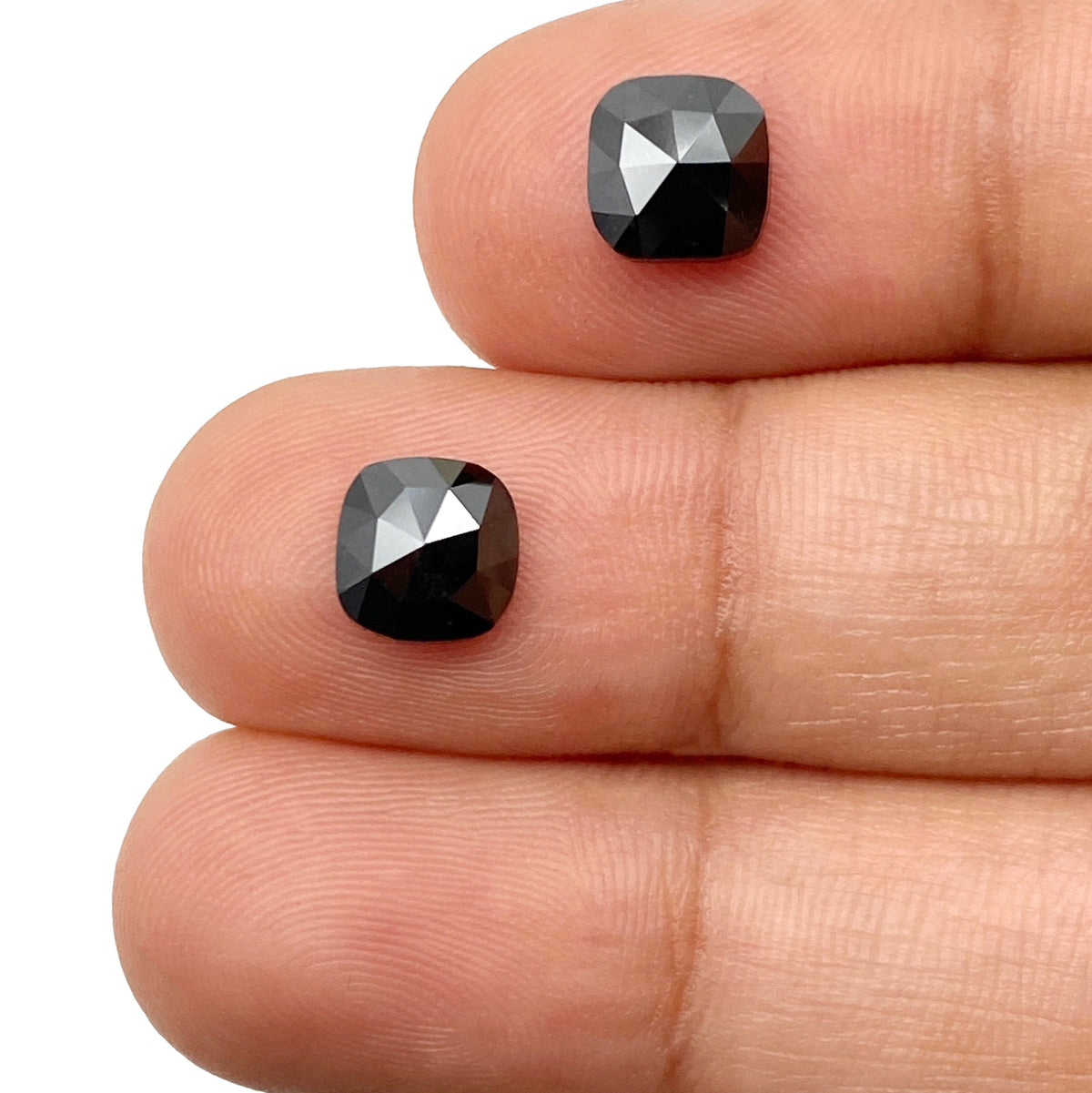 2.68cttw | Black Cushion Shape Rose Cut Diamond Matched Pair-Modern Rustic Diamond
