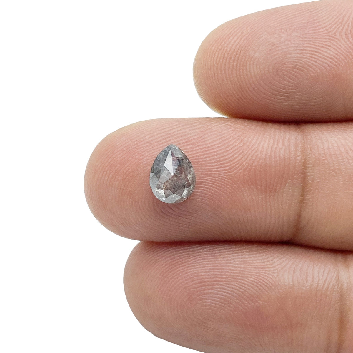 0.96ct | Salt &amp; Pepper Pear Shape Rose Cut Diamond - Modern Rustic Diamond