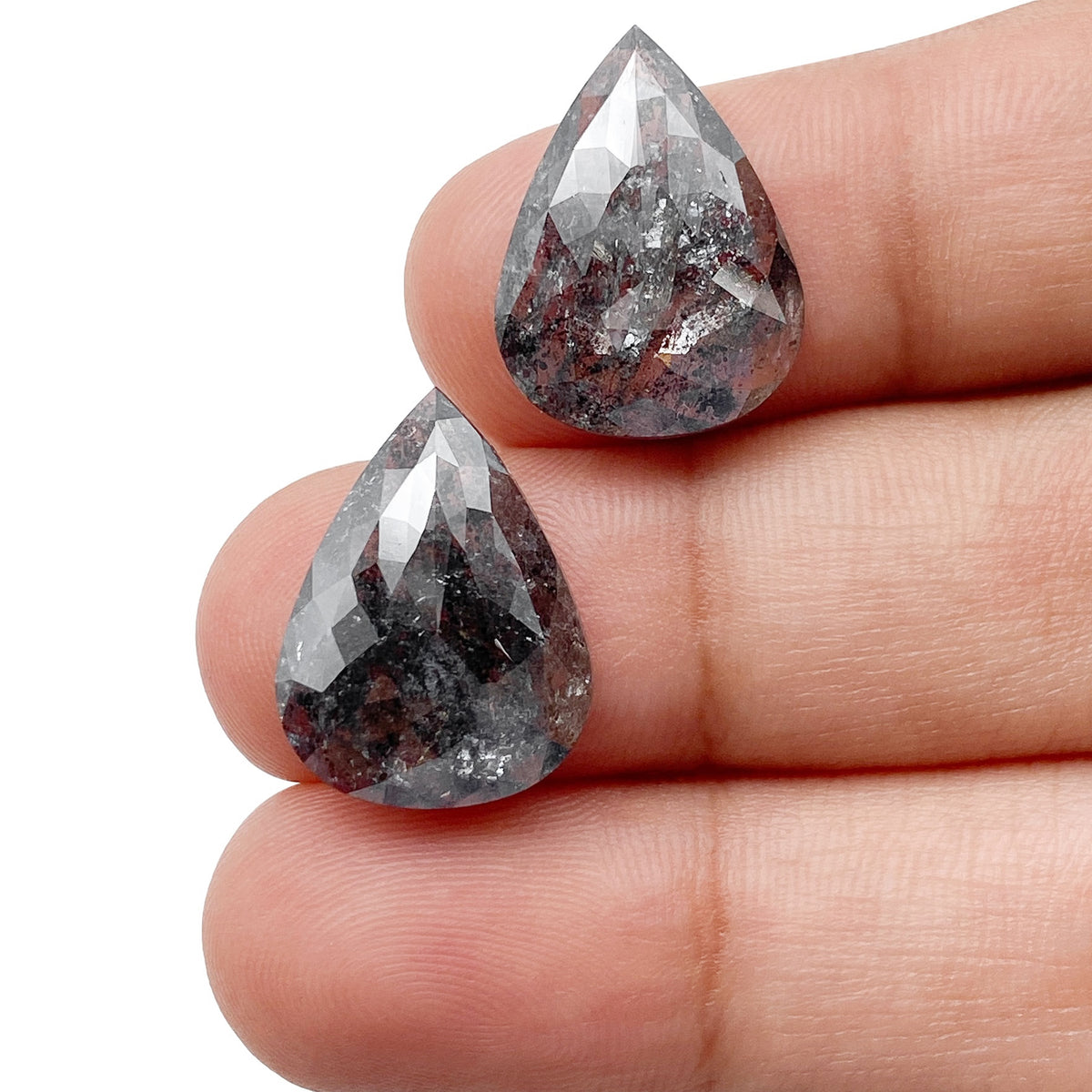 11.15cttw | Rustic Pear Shape Rose Cut Diamond Matched Pair - Modern Rustic Diamond