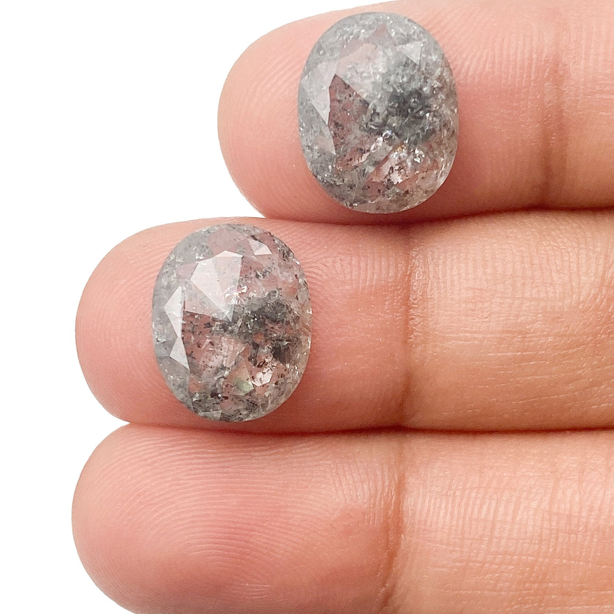 7.20cttw | Salt &amp; Pepper Cushion Shape Rose Cut Diamond Matched Pair - Modern Rustic Diamond