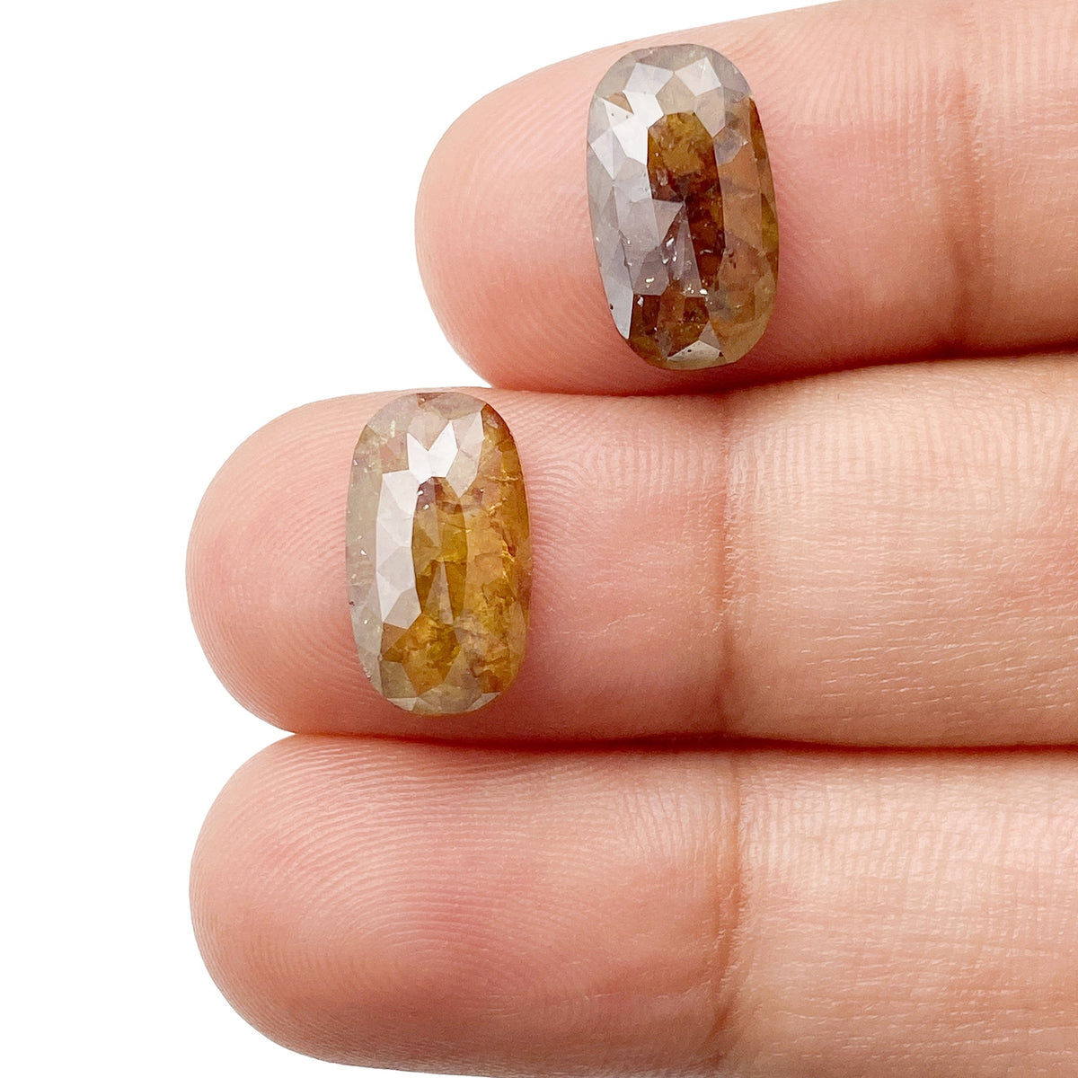 4.88cttw | Salt &amp; Pepper Oval Shape Rose Cut Diamond Matched Pair - Modern Rustic Diamond