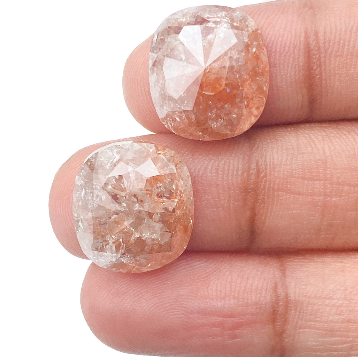 18.97cttw | Salt &amp; Pepper Cushion Shape Rose Cut Diamond Matched Pair - Modern Rustic Diamond