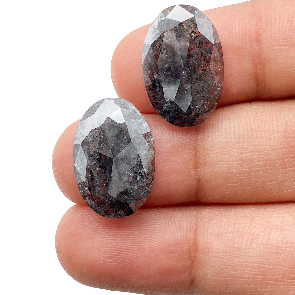 8.55cttw | Salt &amp; Pepper Oval Shape Rose Cut Diamond Matched Pair - Modern Rustic Diamond