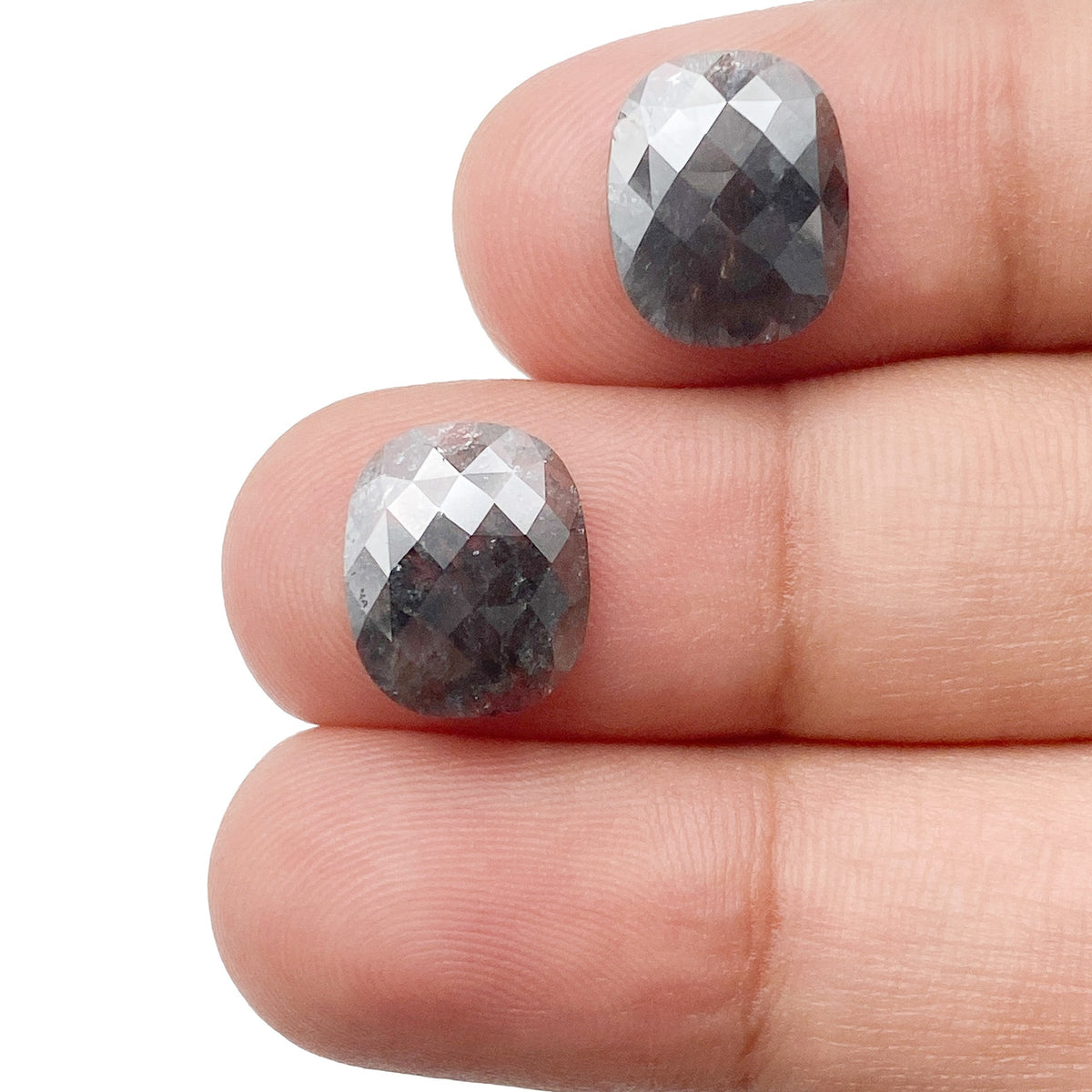4.92cttw | Salt &amp; Pepper Cushion Shape Rose Cut Diamond Matched Pair - Modern Rustic Diamond