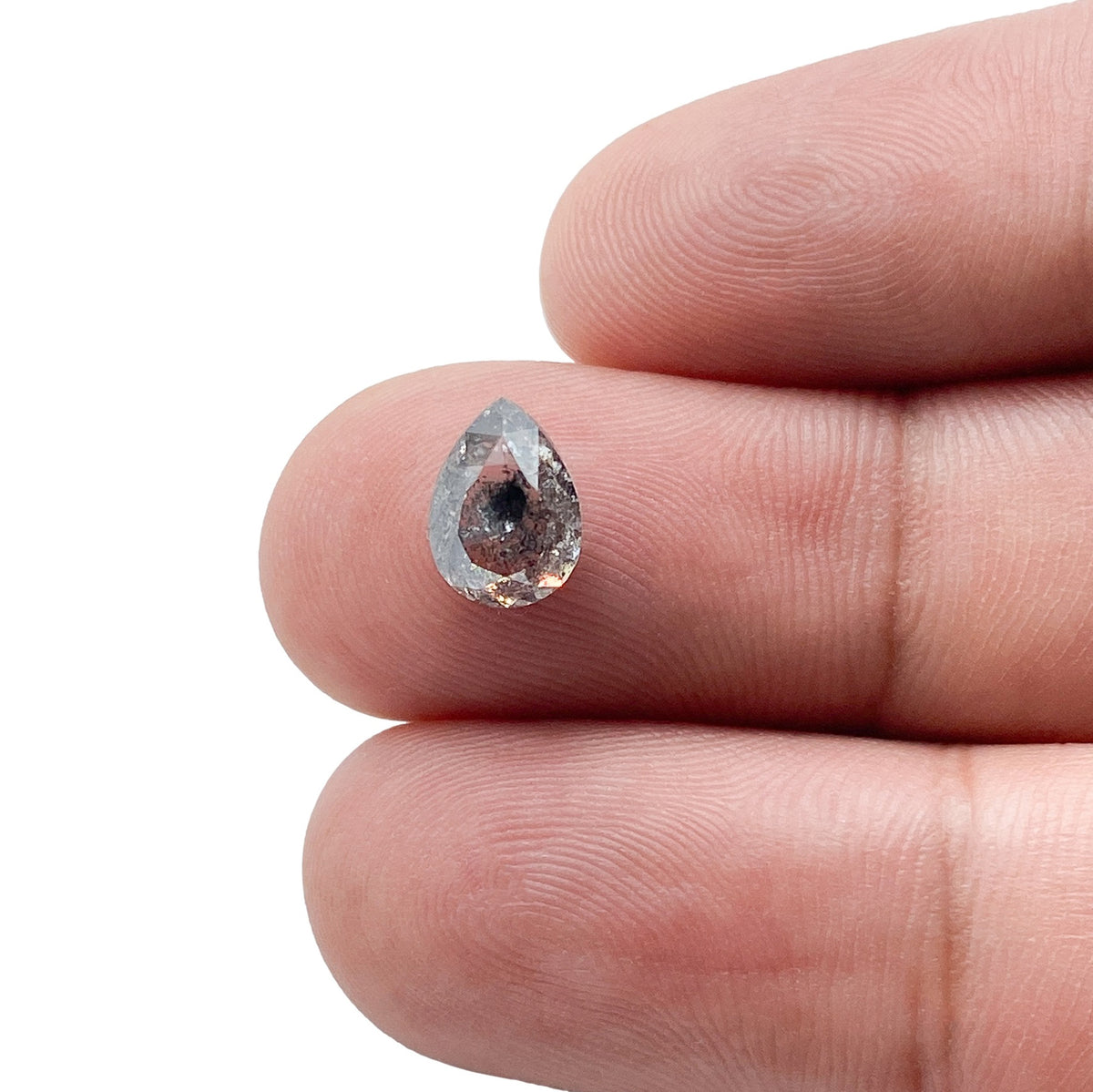 1.76ct | Salt &amp; Pepper Pear Shape Rose Cut Diamond - Modern Rustic Diamond