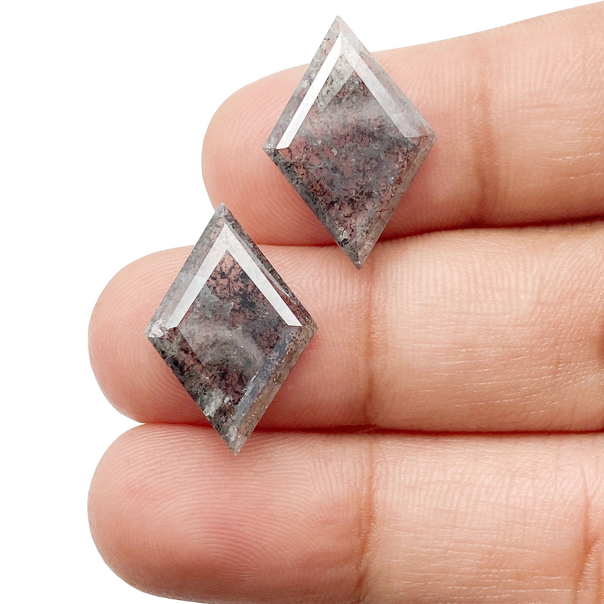 6.58cttw | Rustic Lozenge Shape Rose Cut Diamond Matched Pair - Modern Rustic Diamond