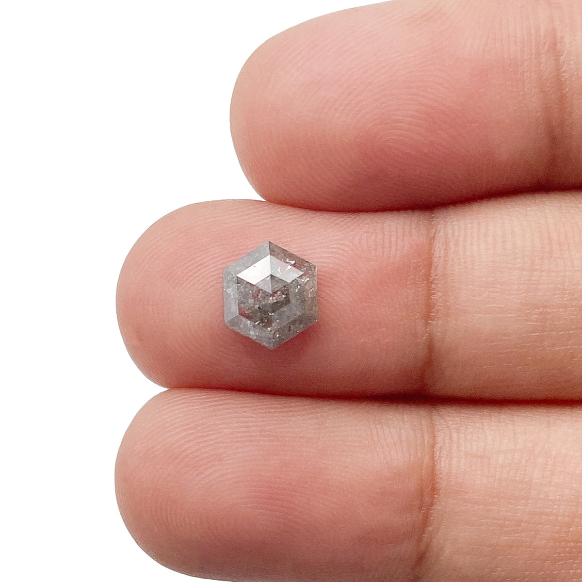0.98ct | Salt &amp; Pepper Hexagon Shape Rose Cut Diamond - Modern Rustic Diamond