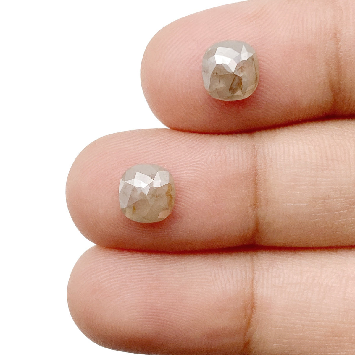 1.83cttw | Rustic  Cushion Shape Rose Cut Diamond Matched Pair - Modern Rustic Diamond
