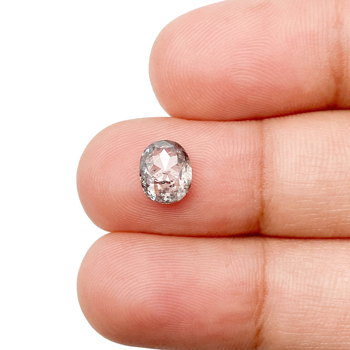 1.40ct | Salt &amp; Pepper Oval Shape Rose Cut Diamond - Modern Rustic Diamond