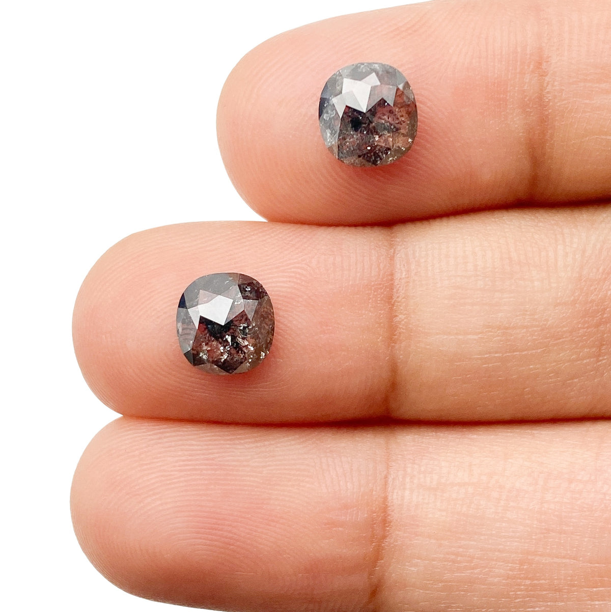 2.13cttw | Rustic  Cushion Shape Rose Cut Diamond Matched Pair - Modern Rustic Diamond