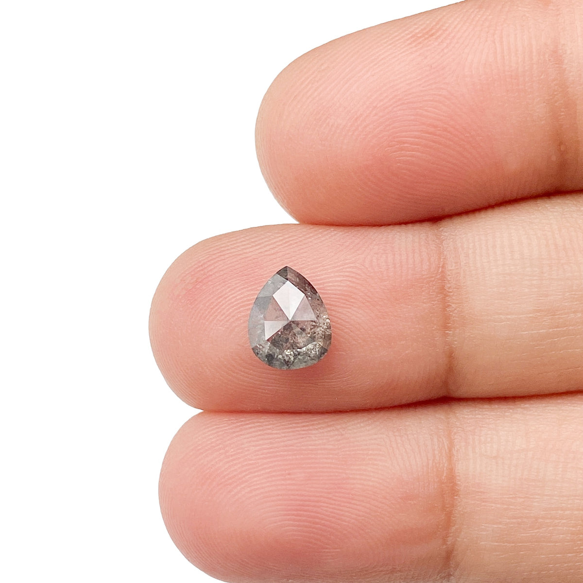1.07ct | Salt &amp; Pepper Pear Shape Rose Cut Diamond - Modern Rustic Diamond
