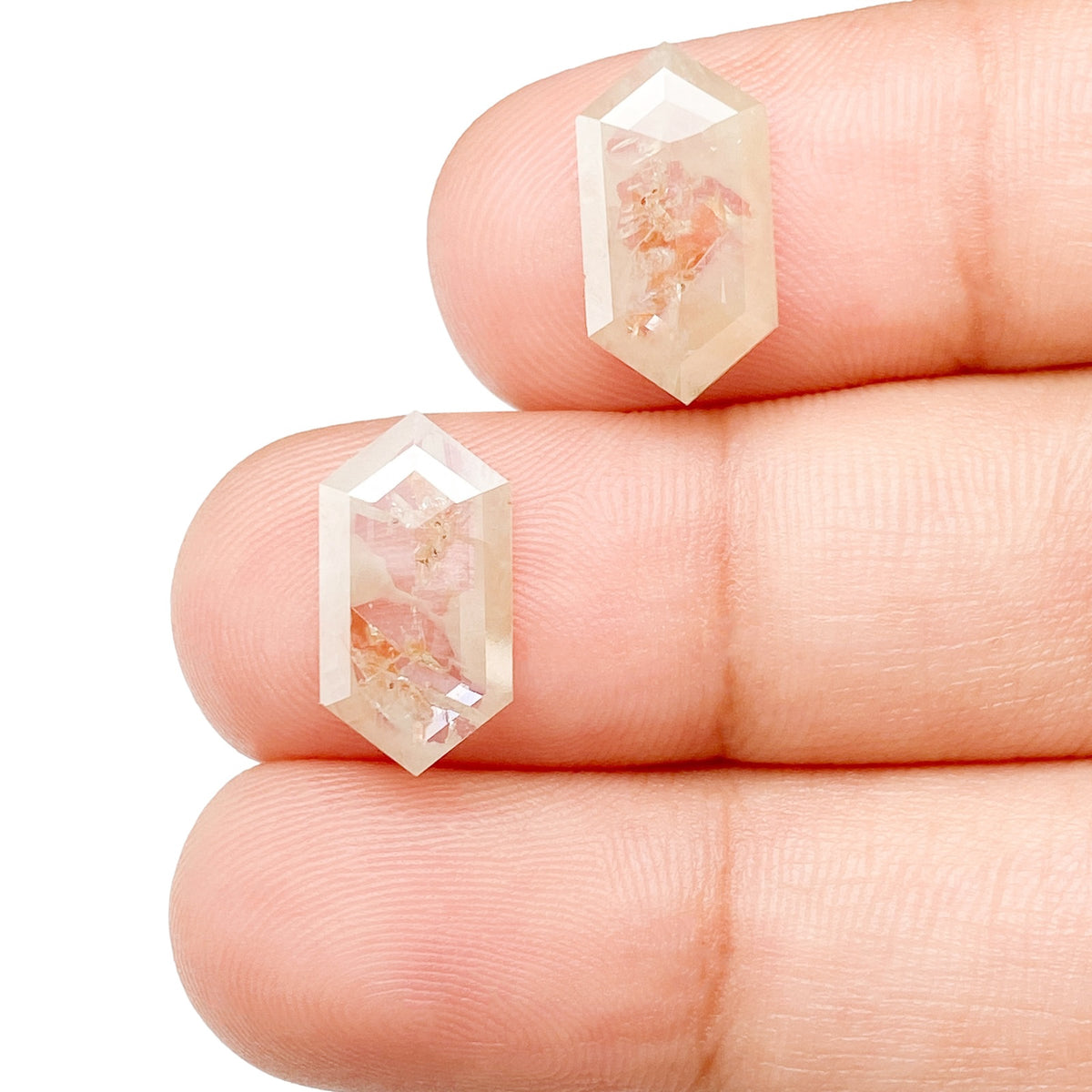 3.12cttw | Rustic  Hexagon Shape Rose Cut Diamond Matched Pair - Modern Rustic Diamond