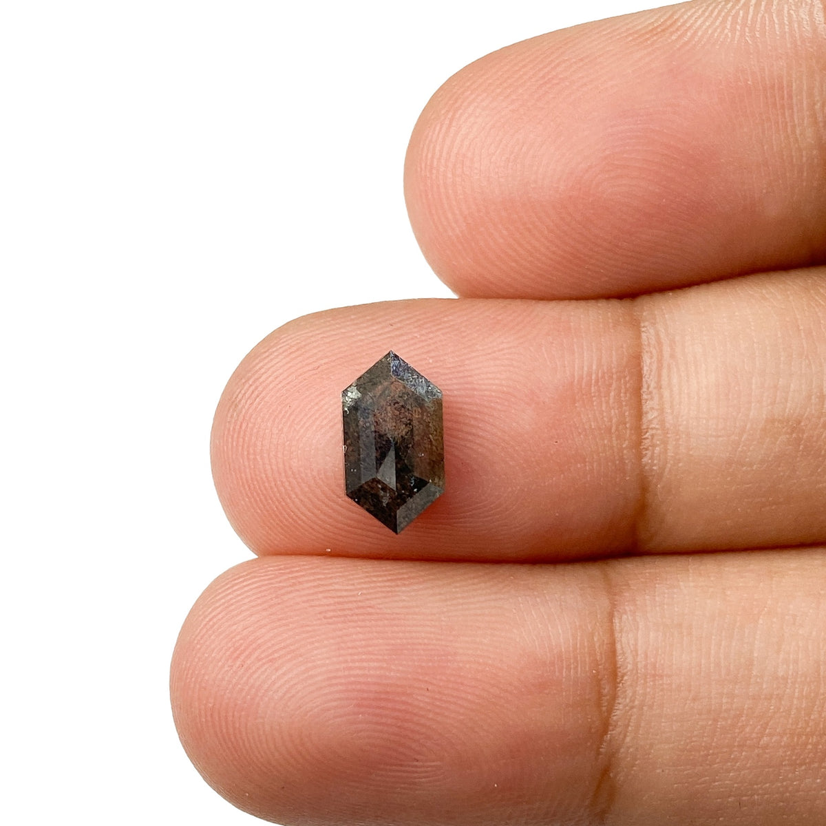 1.08ct | Salt &amp; Pepper Hexagon Shape Rose Cut Diamond - Modern Rustic Diamond