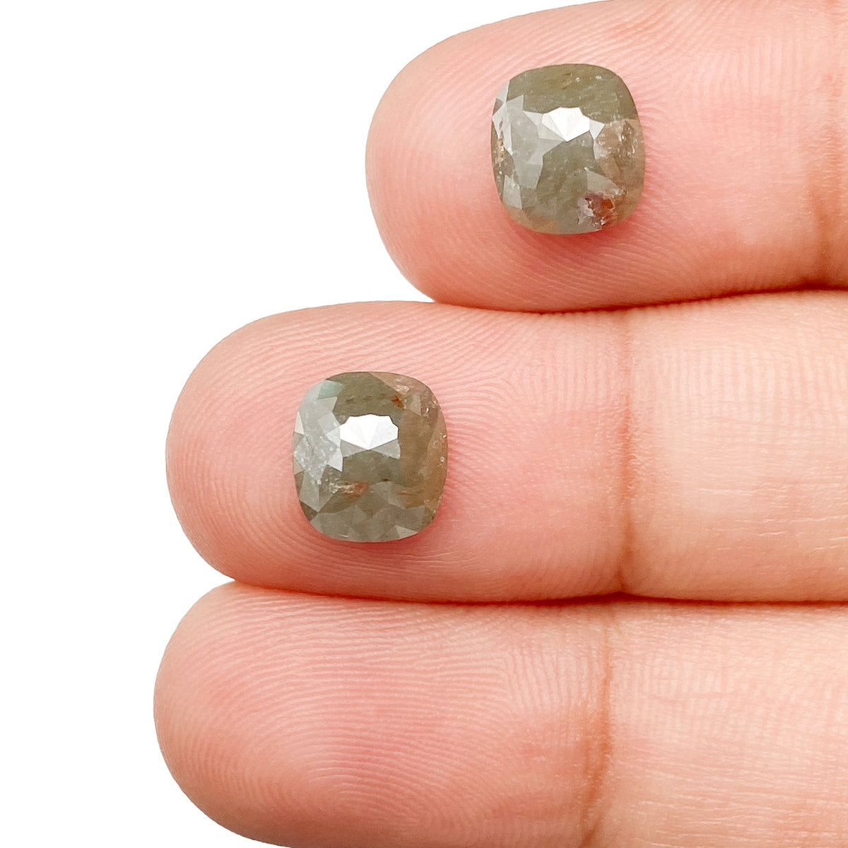 2.93cttw | Rustic  Cushion Shape Rose Cut Diamond Matched Pair - Modern Rustic Diamond