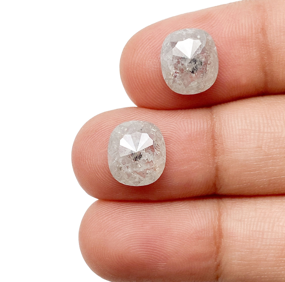 5.19cttw | Salt &amp; Pepper Cushion Shape Rose Cut Diamond Matched Pair - Modern Rustic Diamond