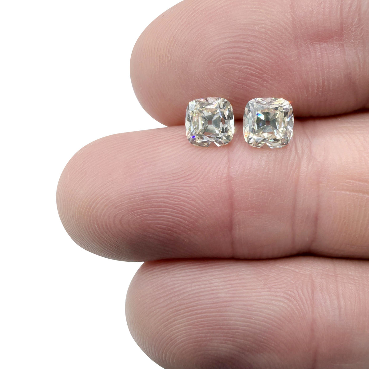 2.01cttw | M VS2-VVS2 Cushion Shape Old Mine Cut Diamond Matched Pair (GIA) - Modern Rustic Diamond