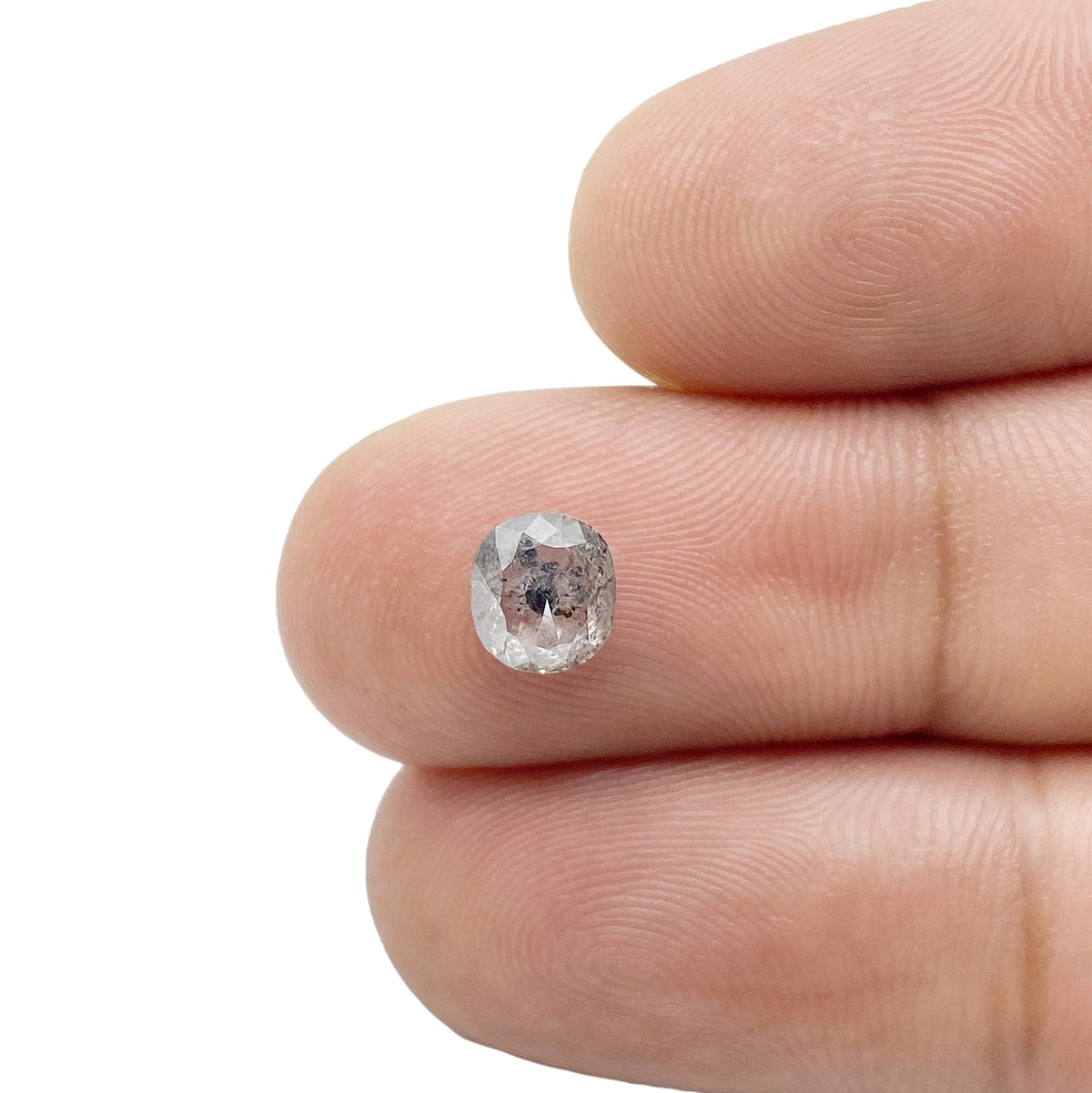 1.08ct | Salt &amp; Pepper Cushion Shape Rose Cut Diamond - Modern Rustic Diamond