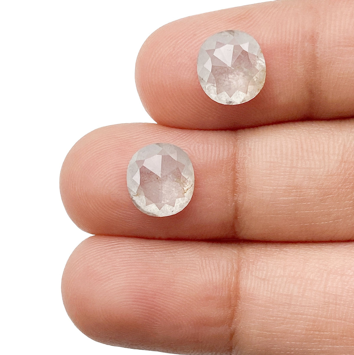 3.43cttw | Salt &amp; Pepper Cushion Shape Rose Cut Diamond Matched Pair - Modern Rustic Diamond